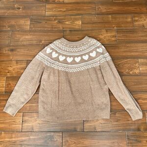 H&M Tan and White Heart Yoke Knit Sweater